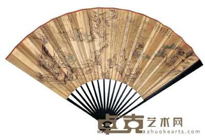 葛尊 辛巳（1881年）作 蕉林读书图 成扇 